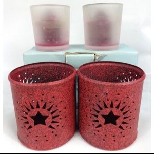 PartyLite Sturbridge Pierced Metal Votive Candle Holders P8128 Set of 2 w Candle